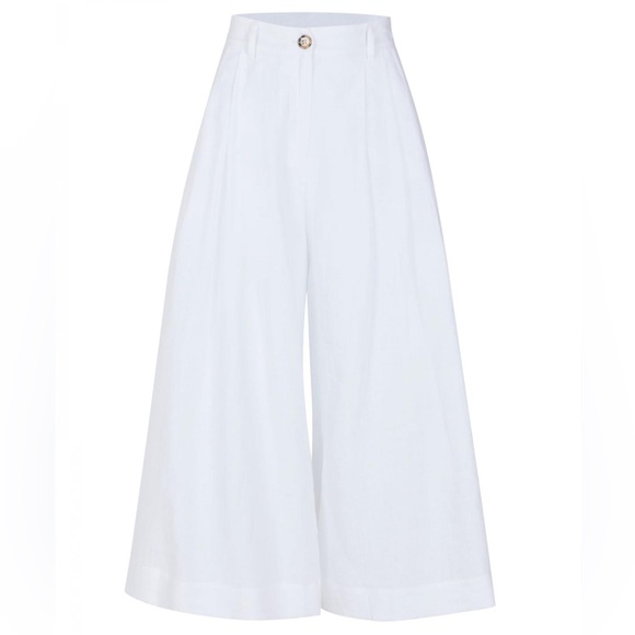 BCBGMaxAzria Maelyn Wide Leg Linen Crop Pants Palazzo White XS 25 - Picture 15 of 17